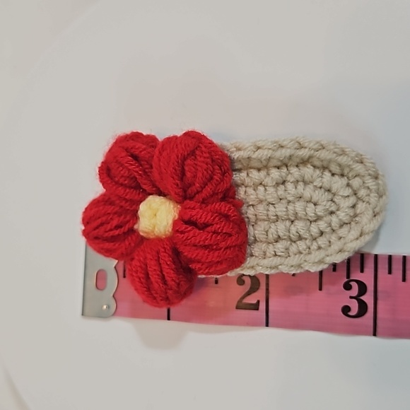 Hand Crafted Handmade Crochet Hair Clip Hand knit Puffy Red Flower Snap Clip 3" - Picture 15 of 17